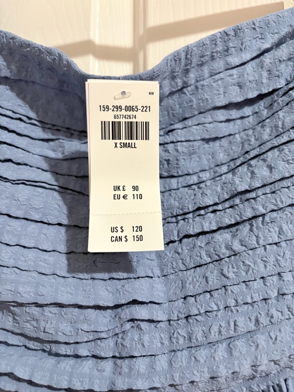 🩵Abercrombie & Fitch TEXTURED Emerson Puff Sleeve Blue MIDI Dress - Picture 6 of 7